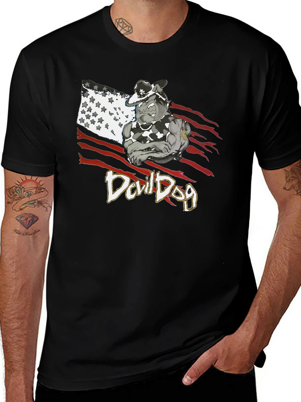 Devil Dog Graphic Tee - Patriotic Bulldog T-Shirt