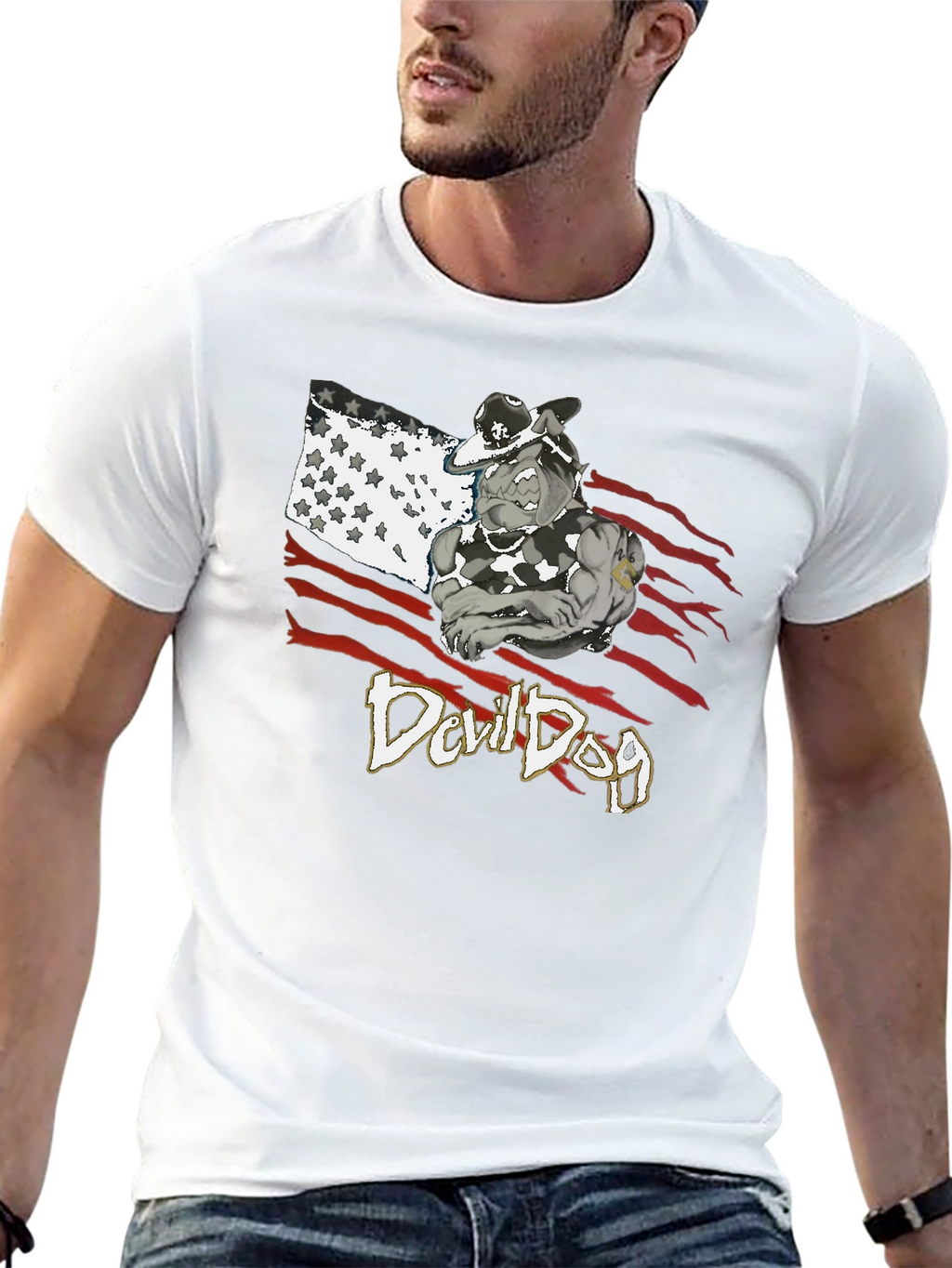 Devil Dog Graphic Tee - Patriotic Bulldog T-Shirt