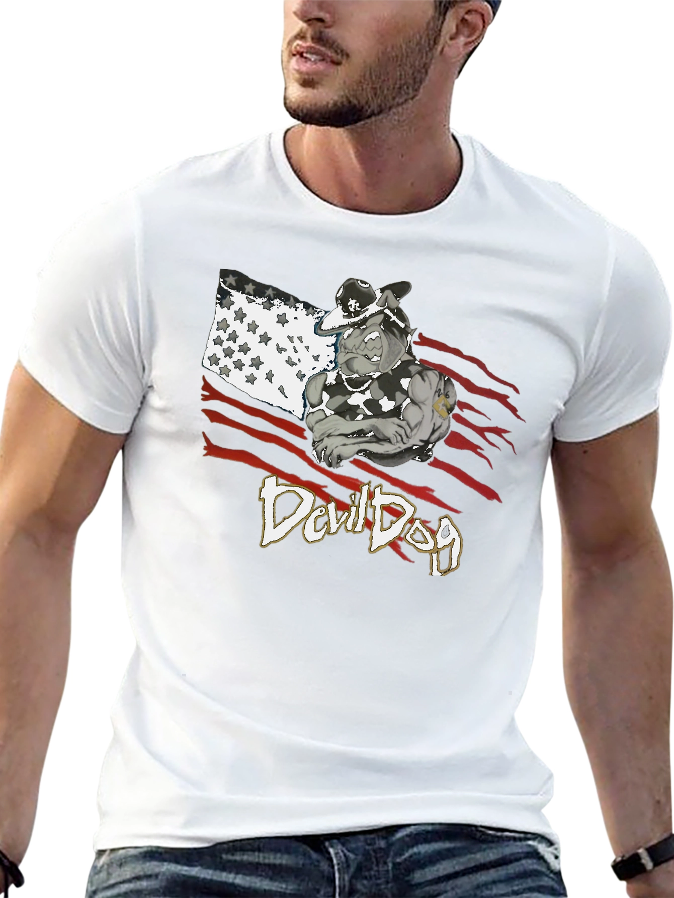 Devil Dog Graphic Tee - Patriotic Bulldog T-Shirt