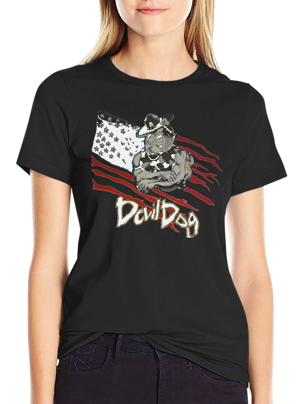 Devil Dog Graphic Tee - Patriotic Bulldog T-Shirt