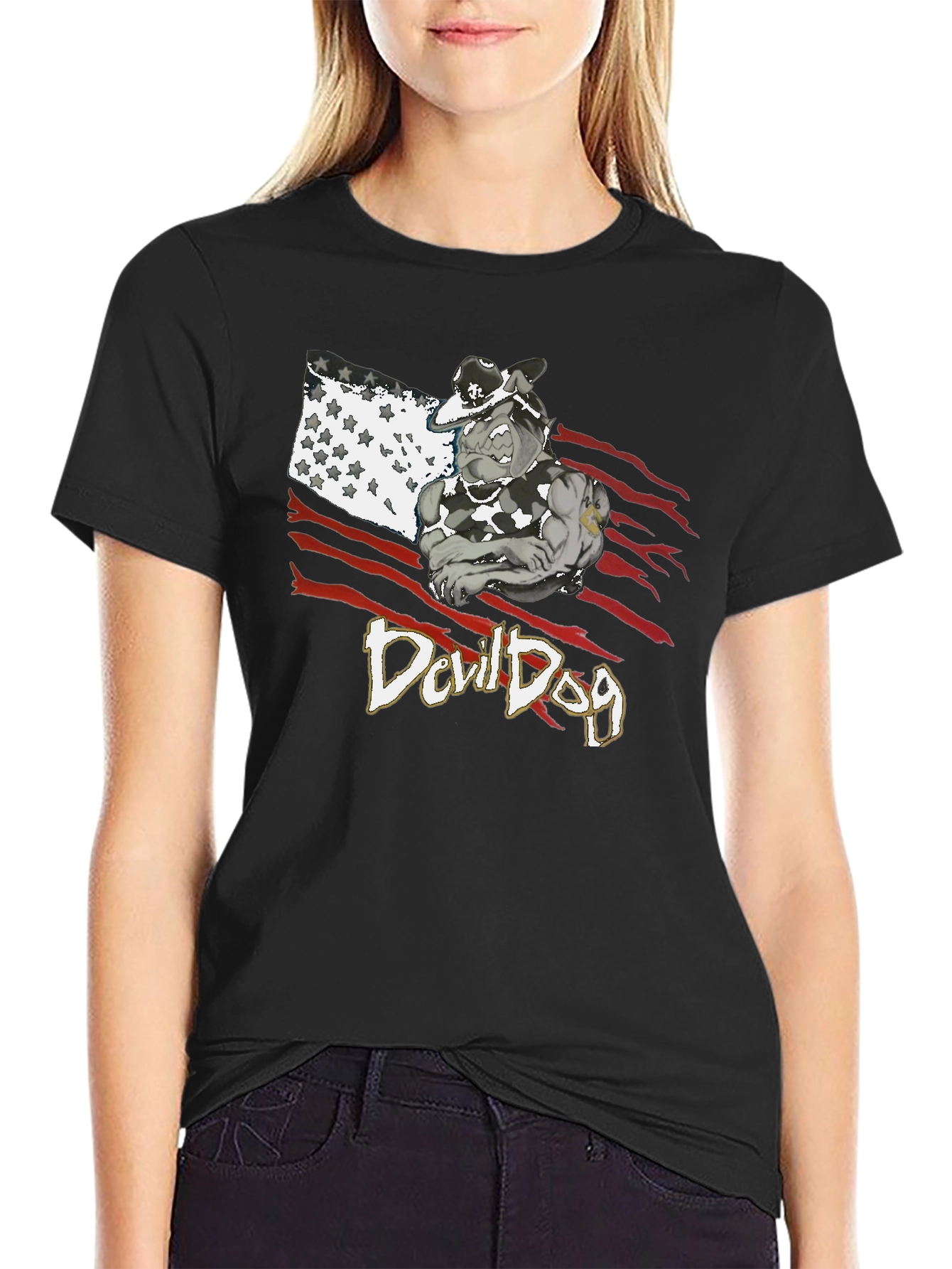 Devil Dog Graphic Tee - Patriotic Bulldog T-Shirt