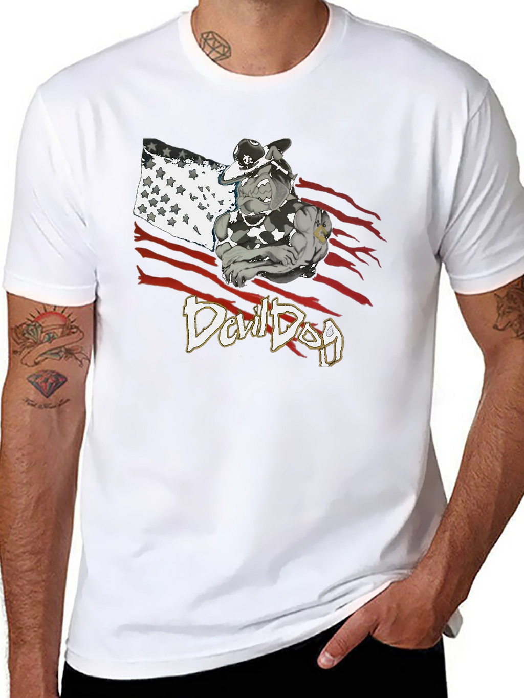 Devil Dog Graphic Tee - Patriotic Bulldog T-Shirt