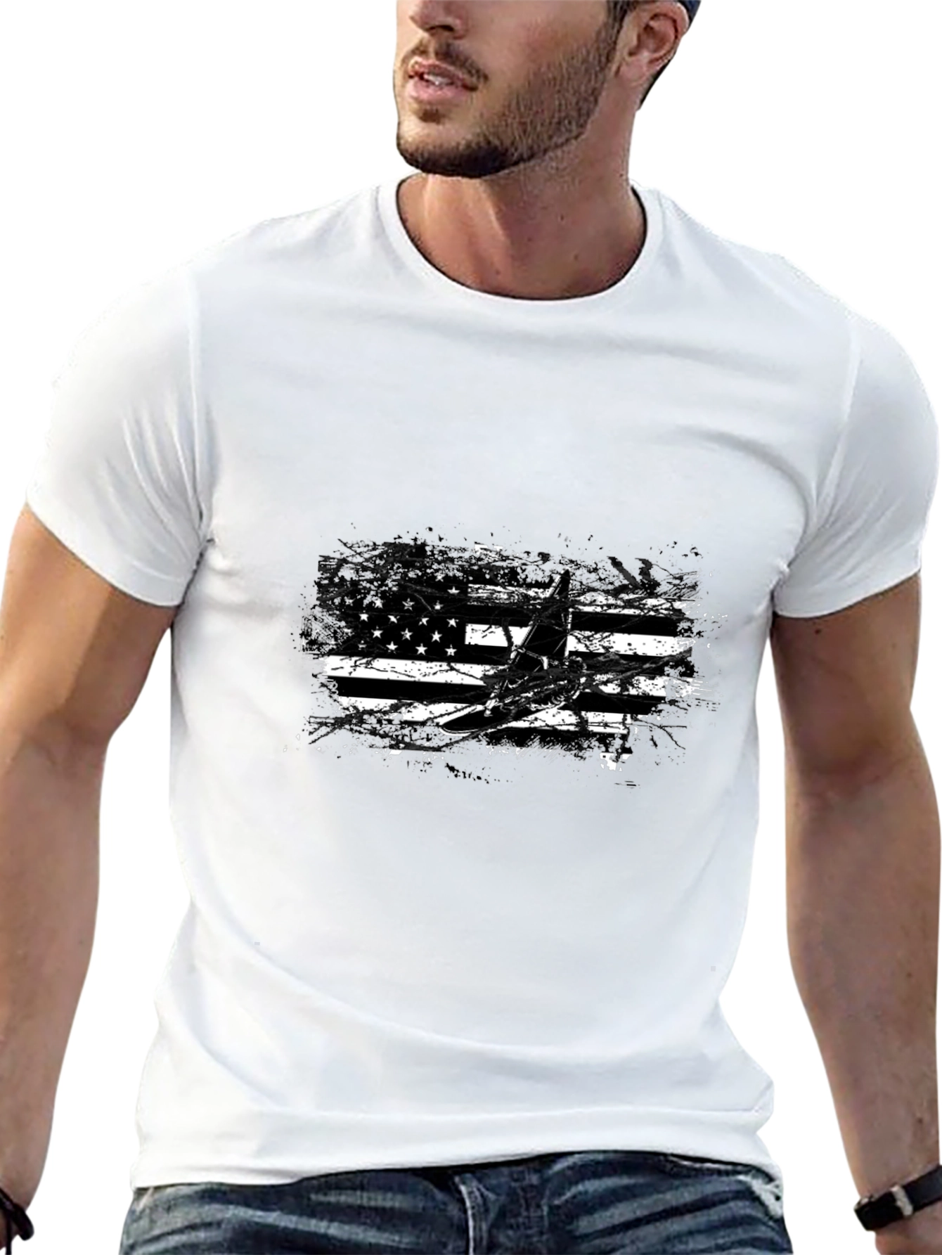 American Flag Airplane Graphic Tee - Black