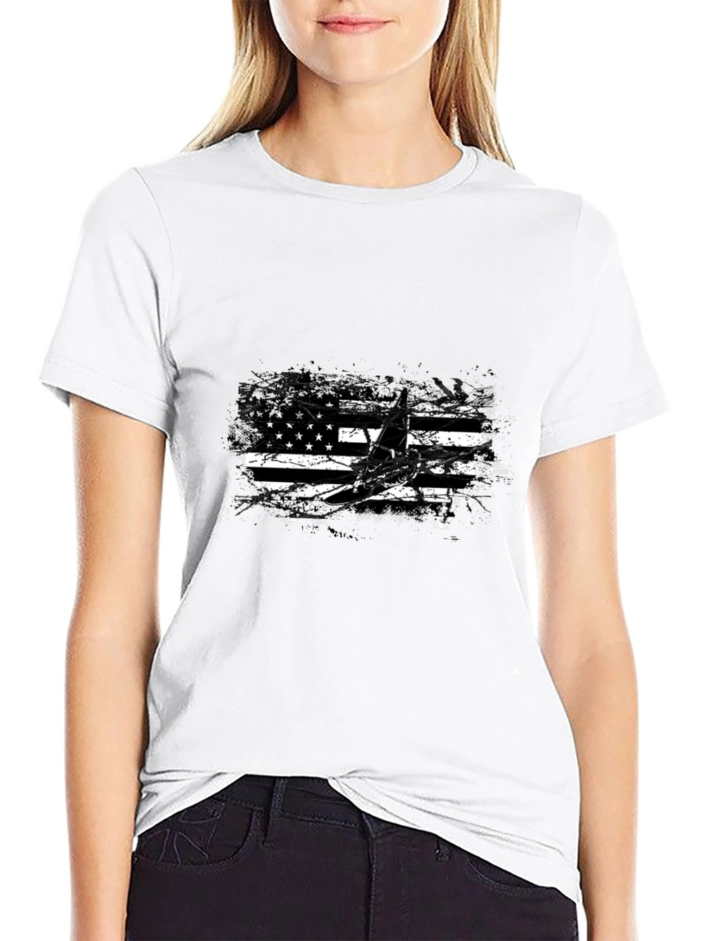 American Flag Airplane Graphic Tee - Black