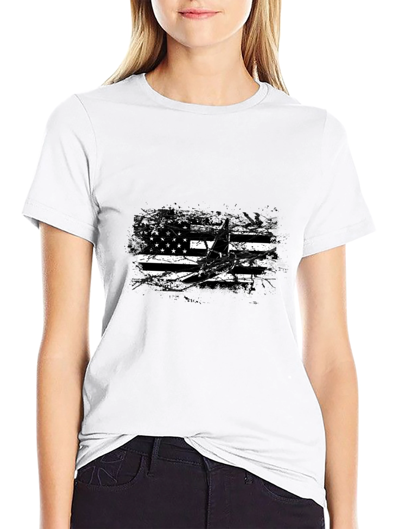 American Flag Airplane Graphic Tee - Black