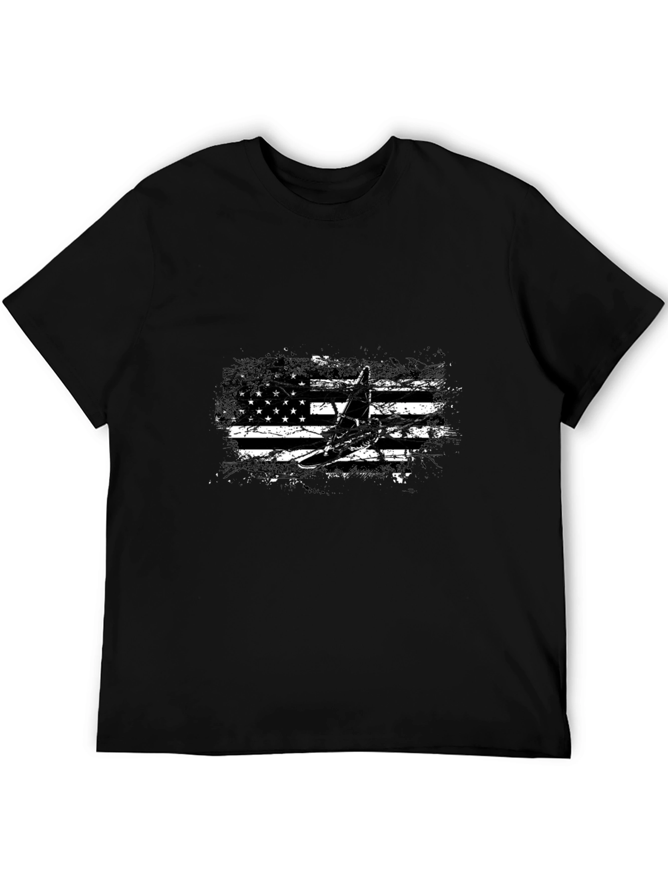 American Flag Airplane Graphic Tee - Black