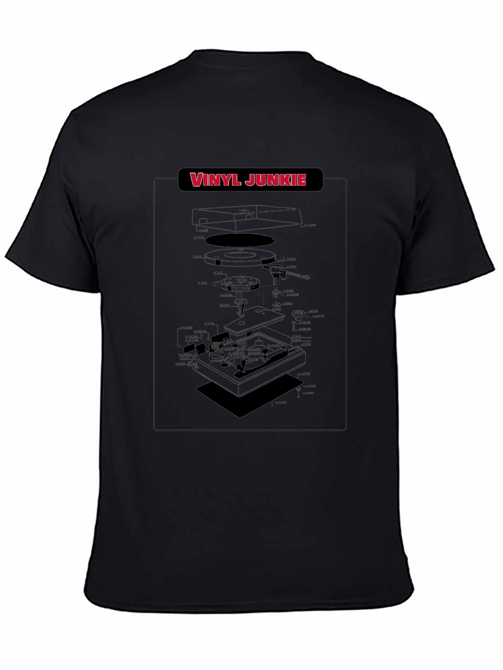 Vinyl Junkie Turntable Schematic Black T-Shirt