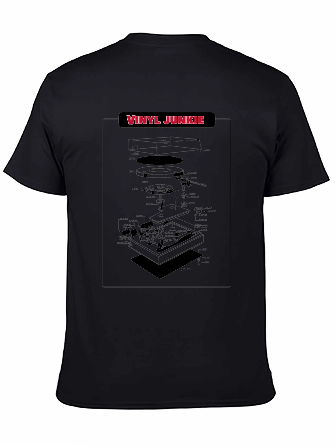 Vinyl Junkie Turntable Schematic Black T-Shirt