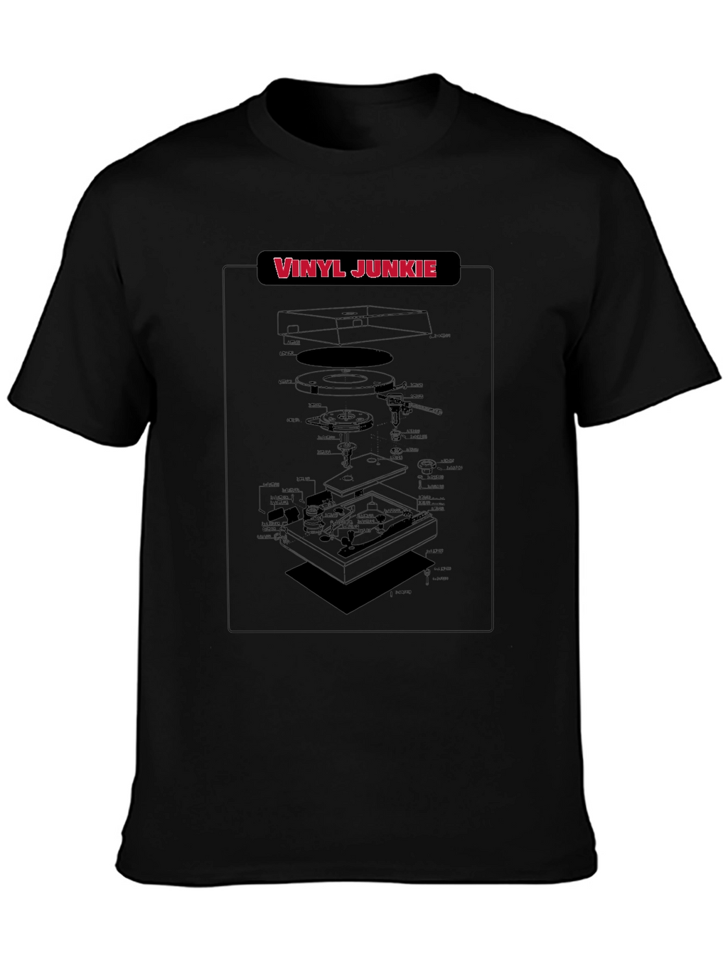 Vinyl Junkie Turntable Schematic Black T-Shirt