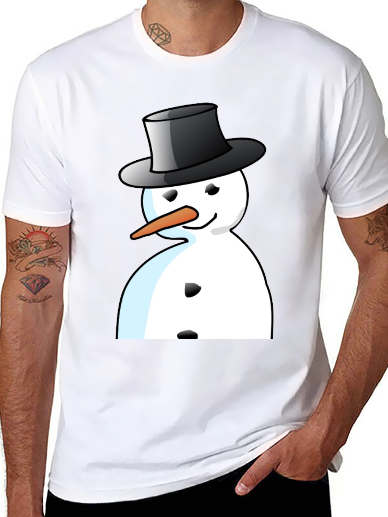 Snowman Graphic T-Shirt - Black Cotton Blend Tee