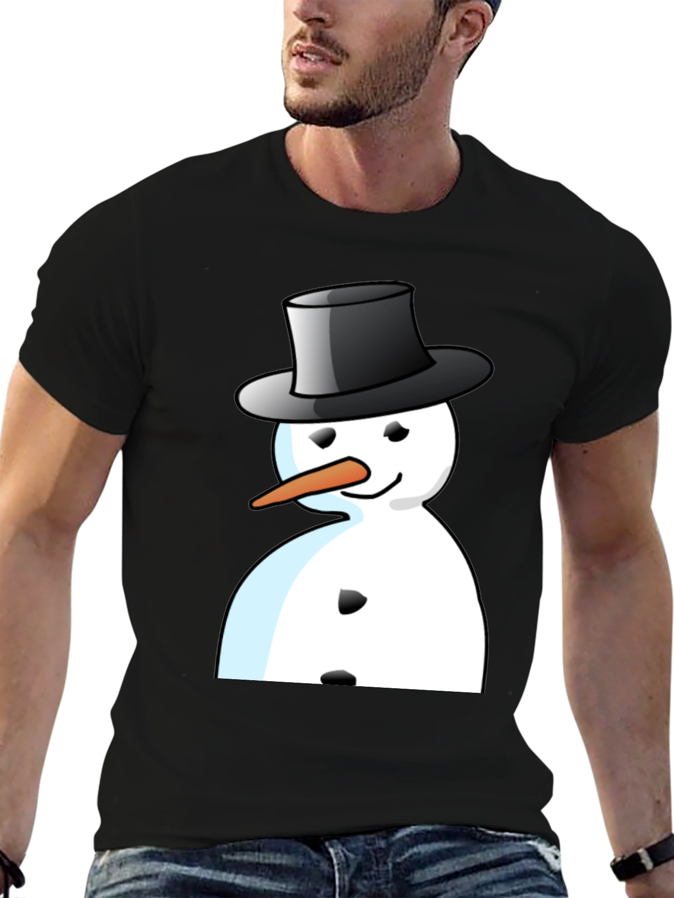 Snowman Graphic T-Shirt - Black Cotton Blend Tee
