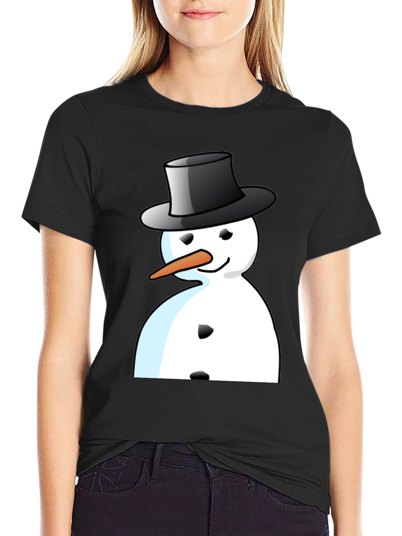 Snowman Graphic T-Shirt - Black Cotton Blend Tee