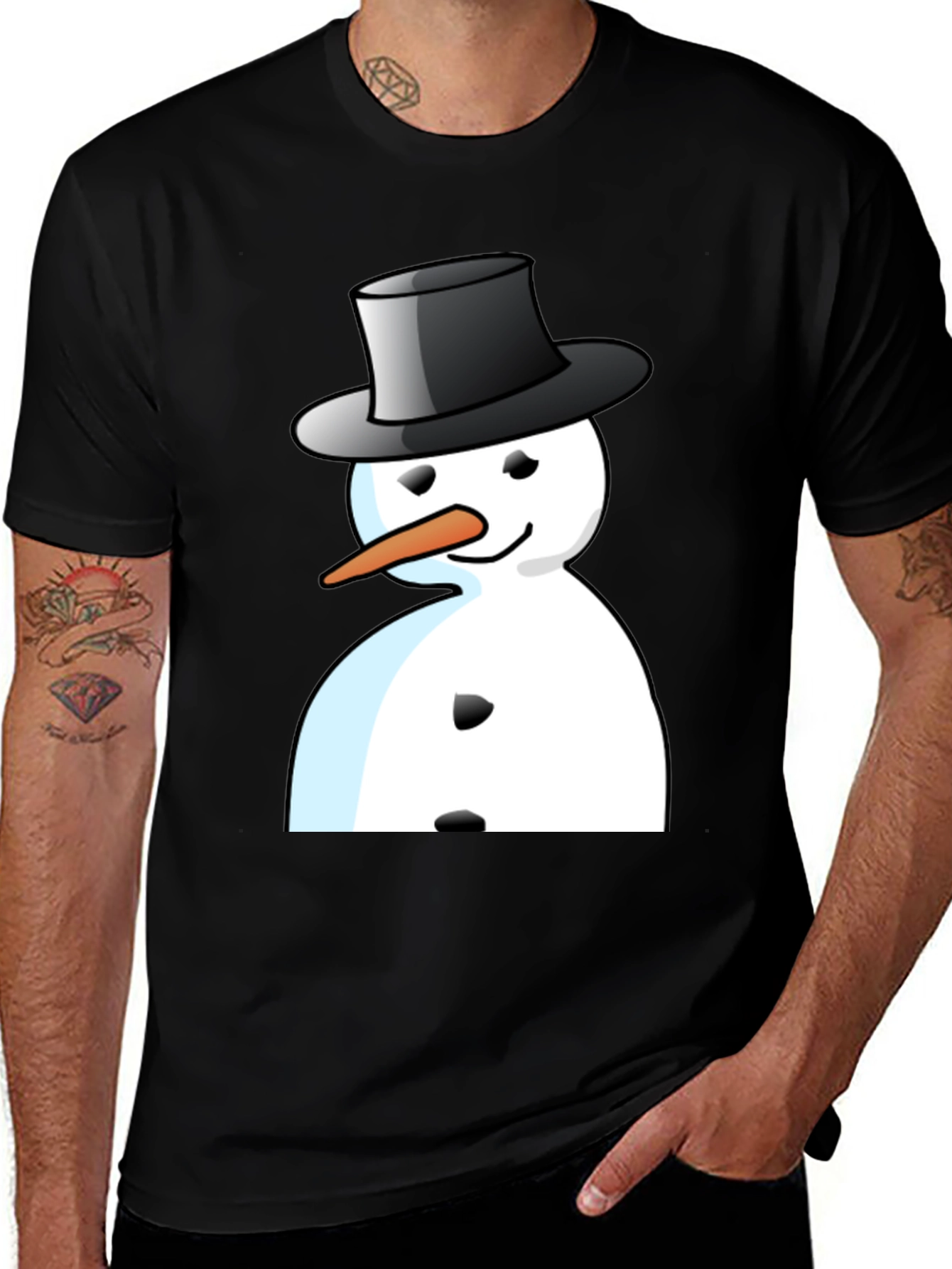 Snowman Graphic T-Shirt - Black Cotton Blend Tee