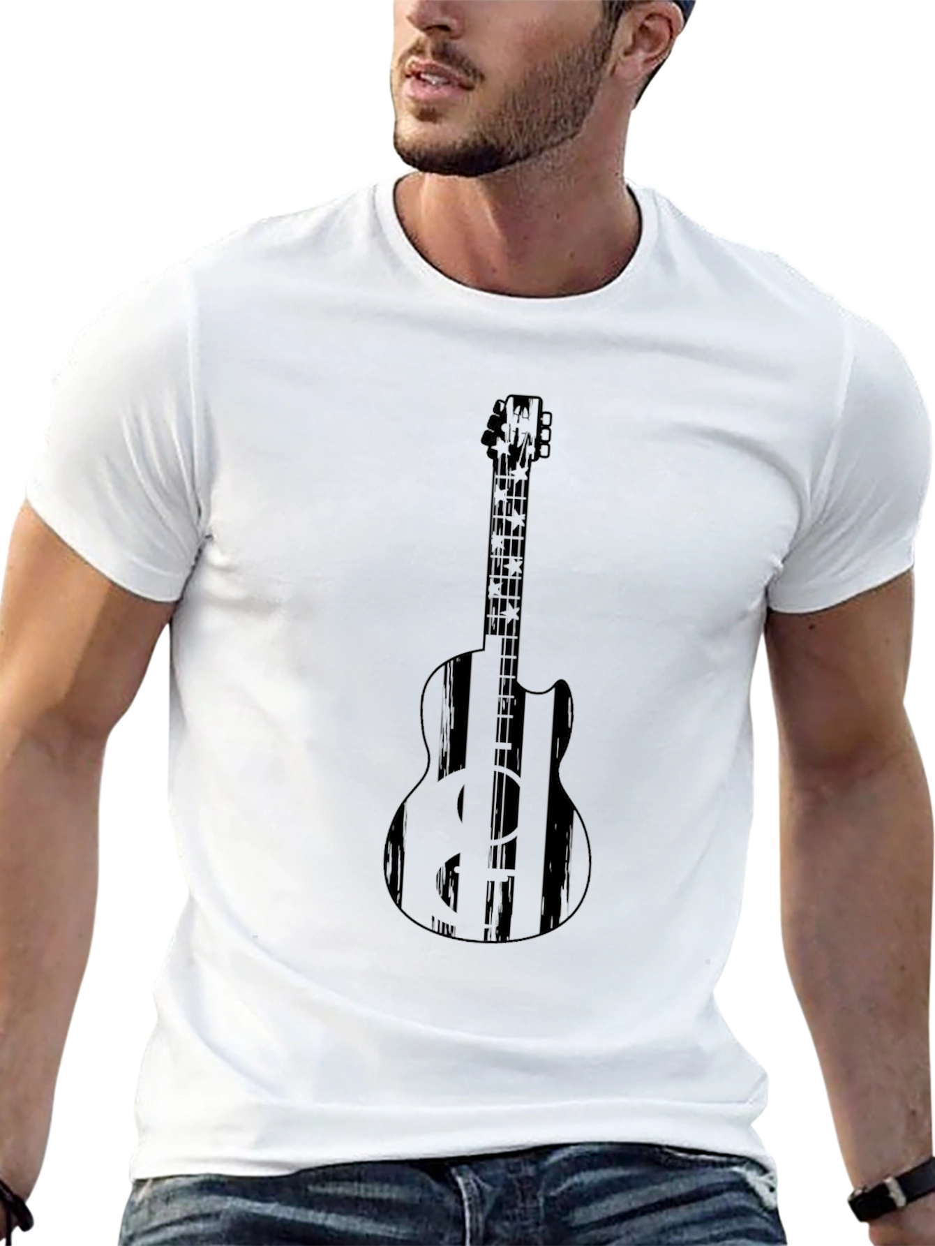 Black Guitar Graphic Tee - Musician Style