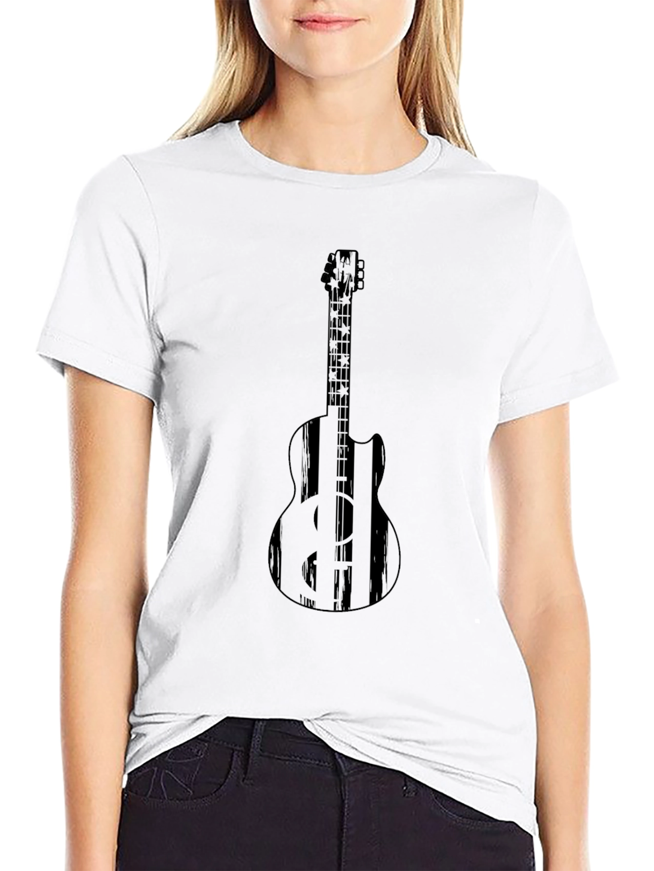 Black Guitar Graphic Tee - Musician Style