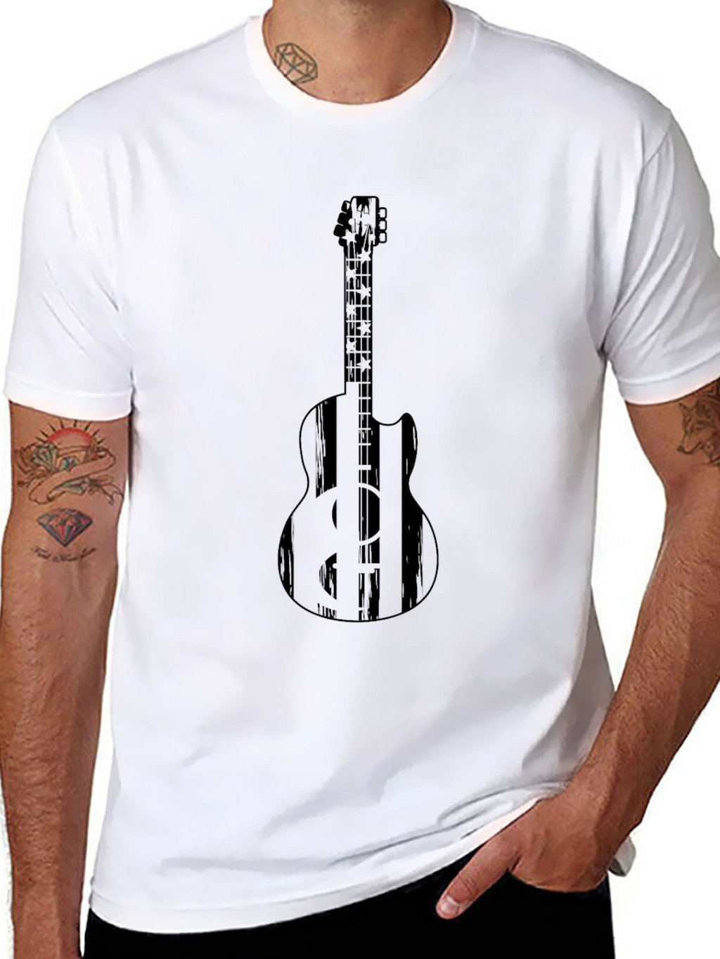 Black Guitar Graphic Tee - Musician Style