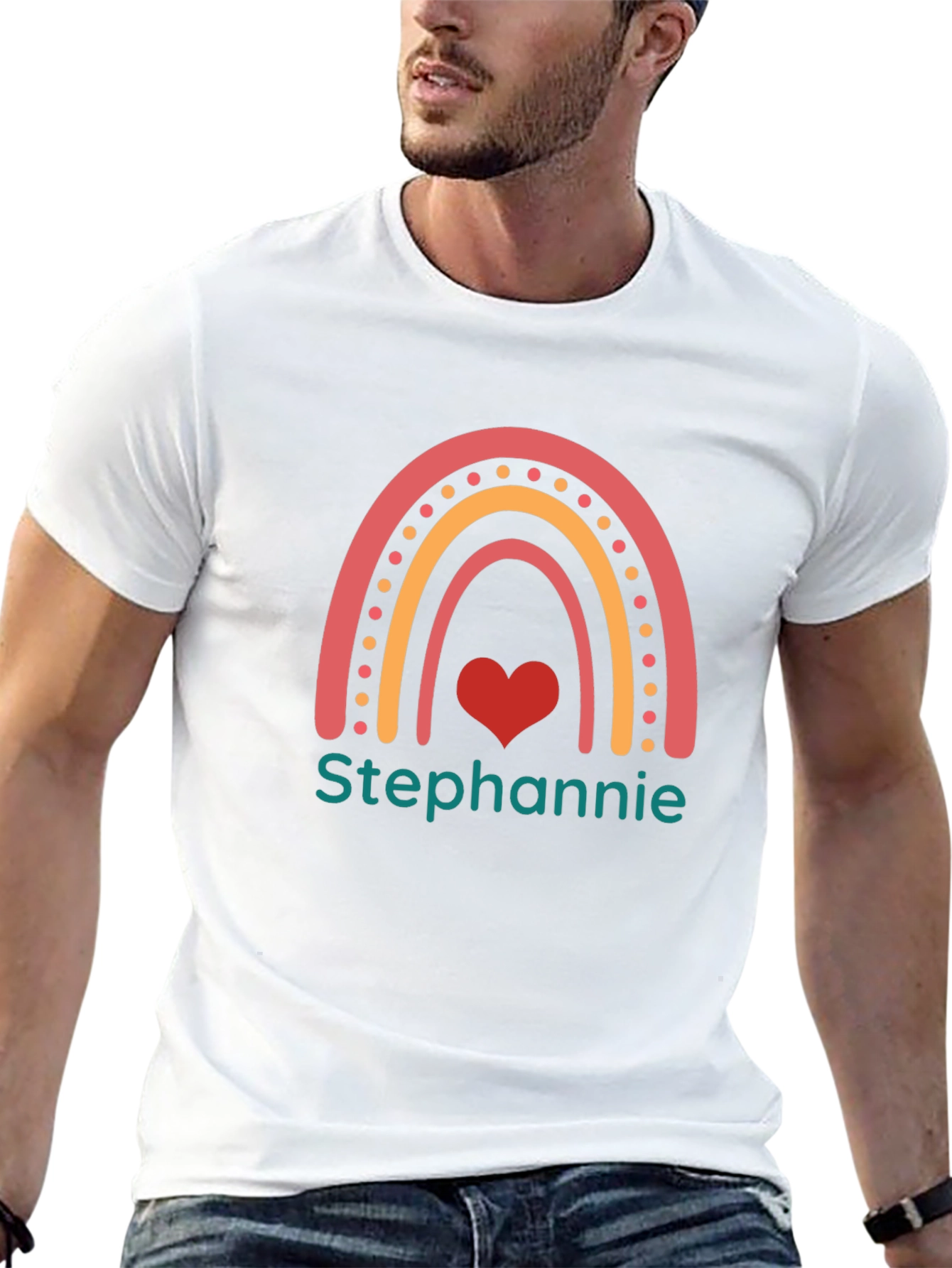 Personalized Rainbow Heart T-Shirt - Custom Name Tee