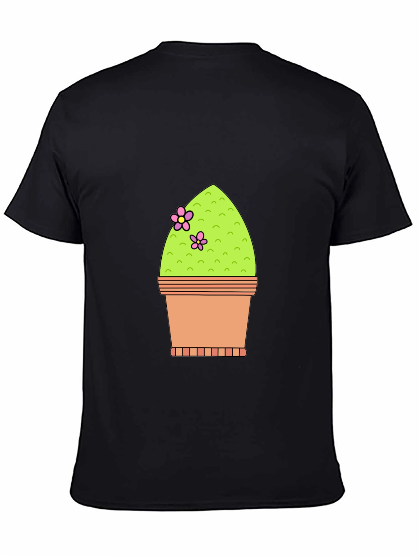 Cactus Flower Pot Graphic Tee - Black Cotton T-Shirt