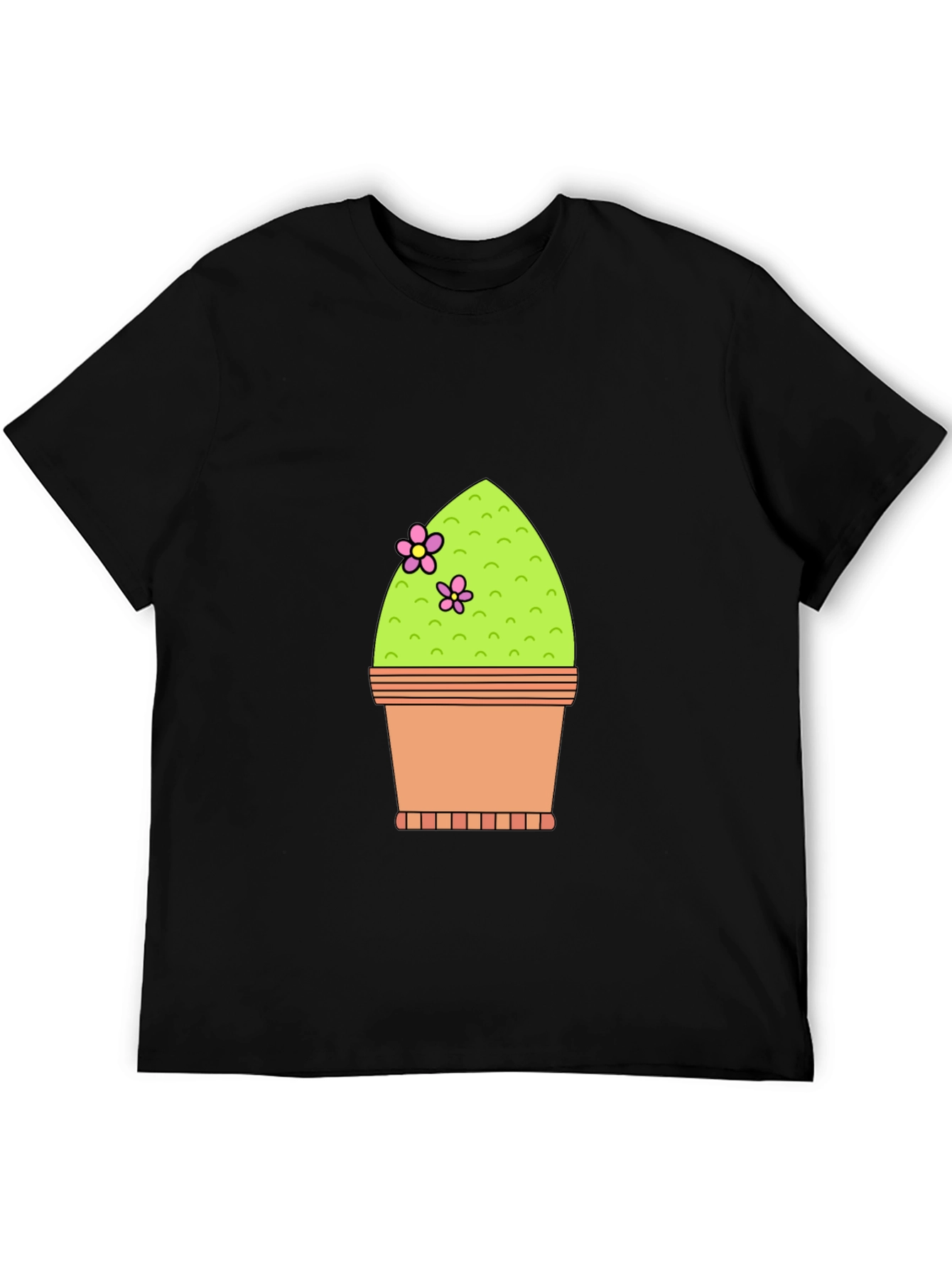 Cactus Flower Pot Graphic Tee - Black Cotton T-Shirt