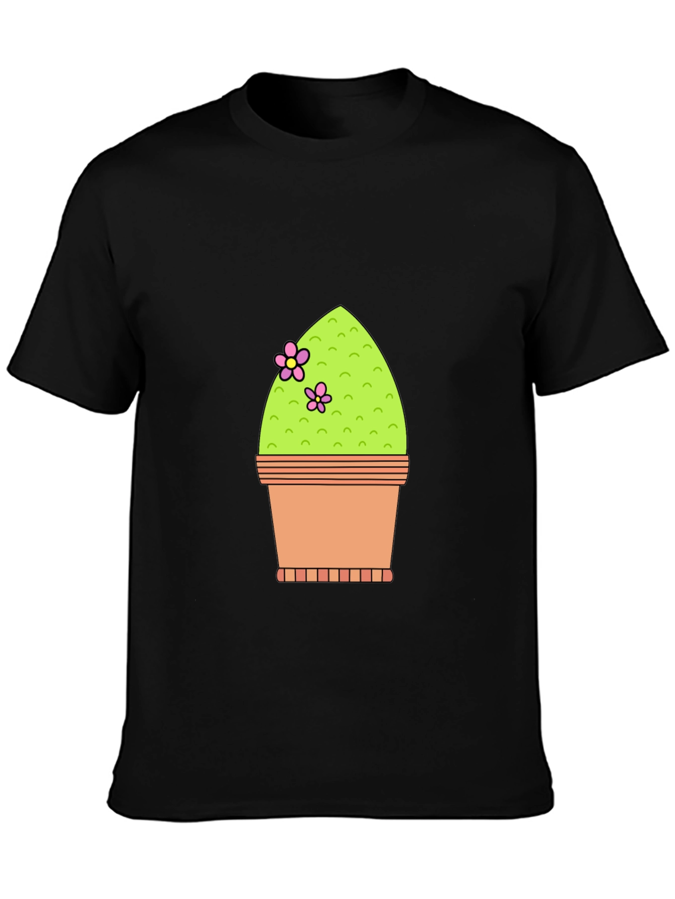 Cactus Flower Pot Graphic Tee - Black Cotton T-Shirt