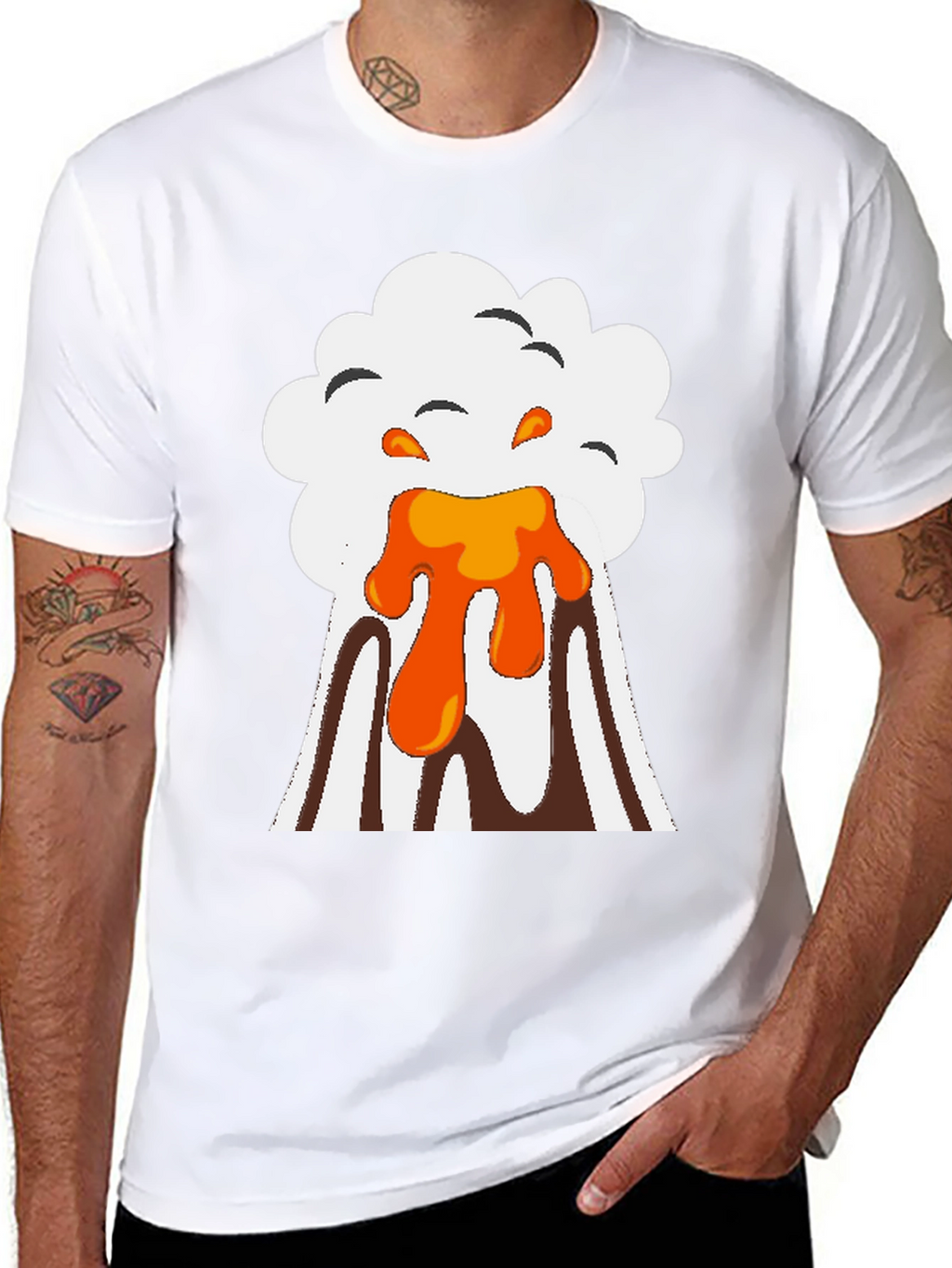 Volcano Eruption Graphic Tee - Black Cotton T-Shirt