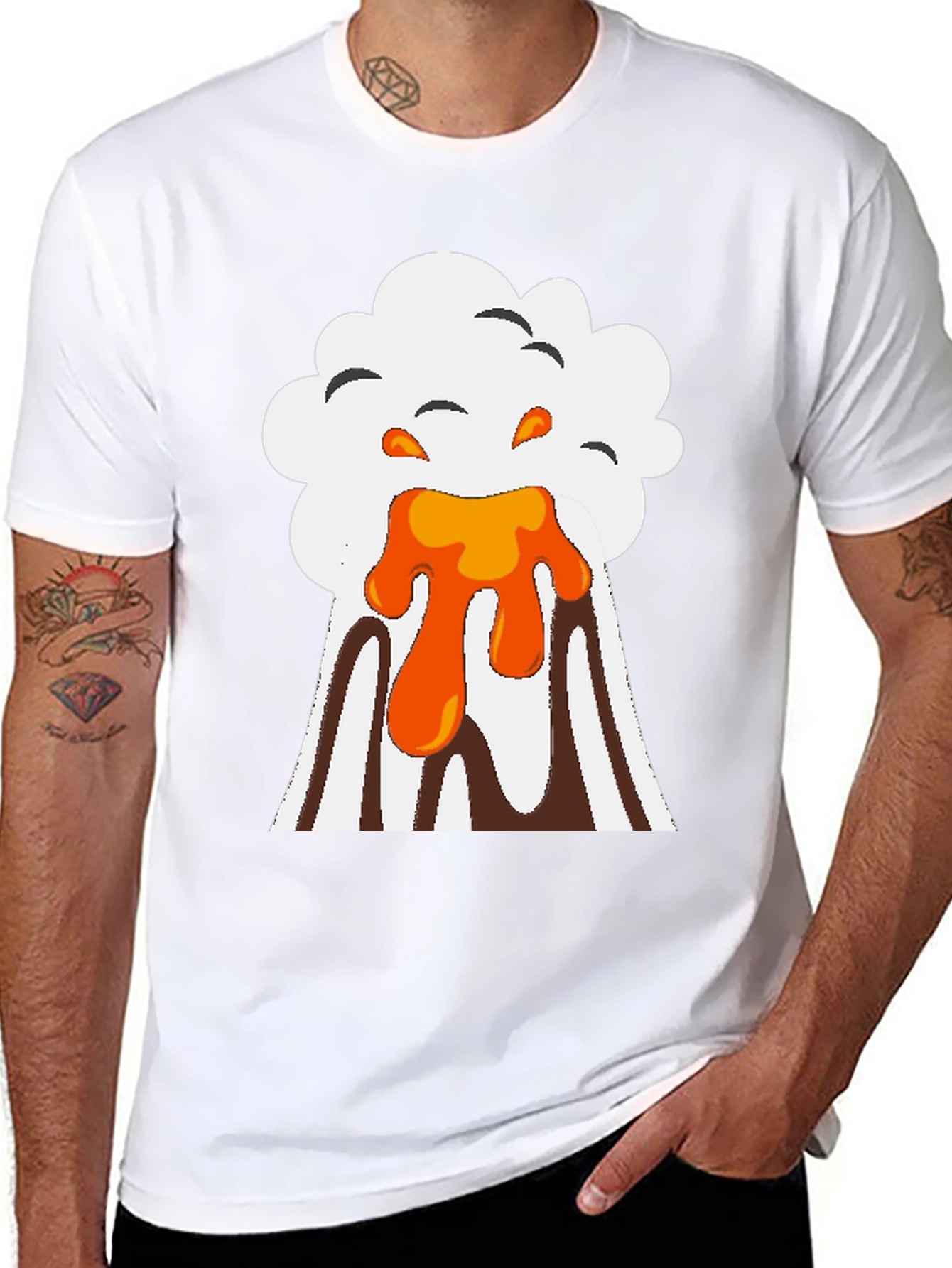 Volcano Eruption Graphic Tee - Black Cotton T-Shirt