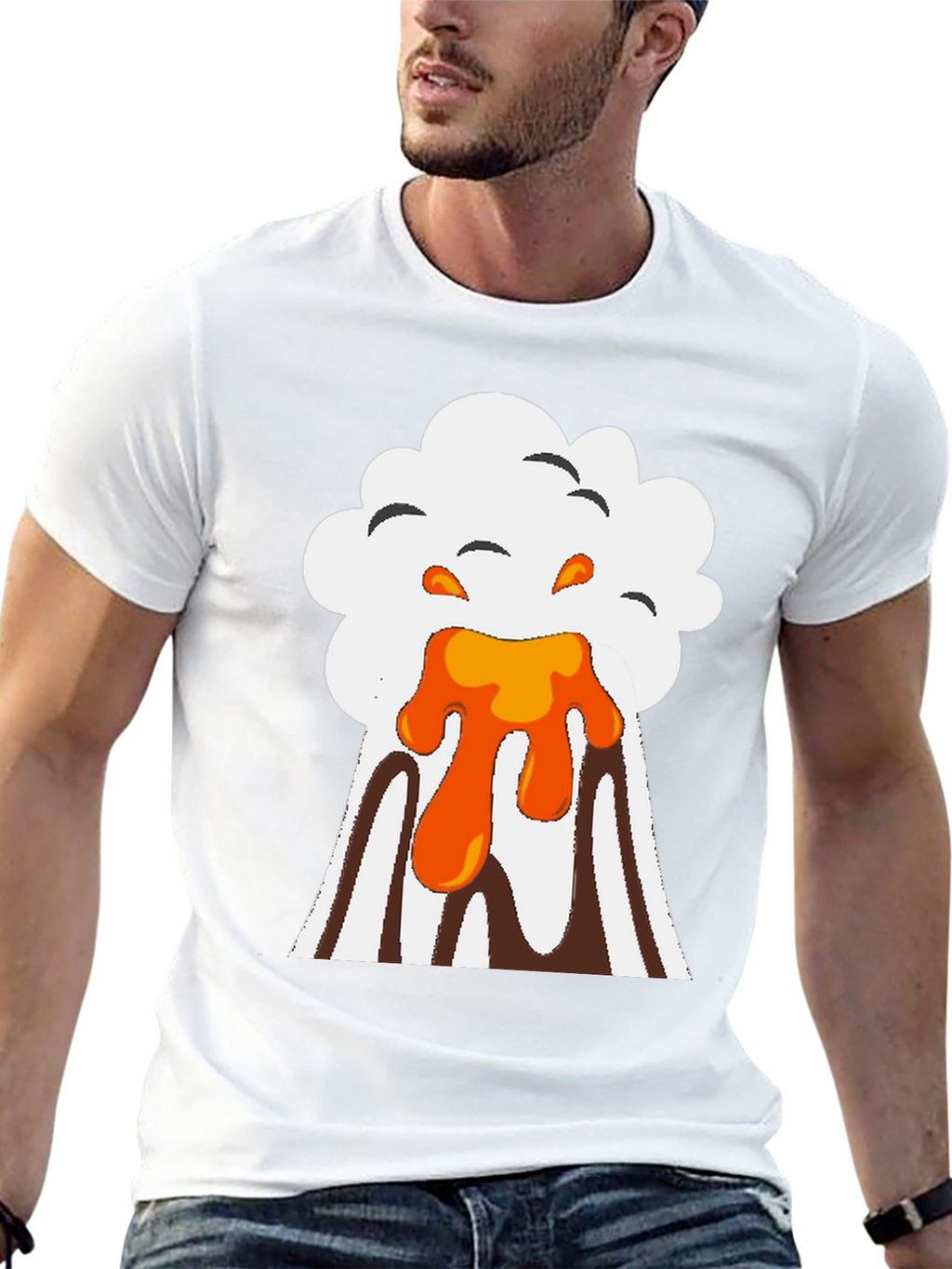 Volcano Eruption Graphic Tee - Black Cotton T-Shirt