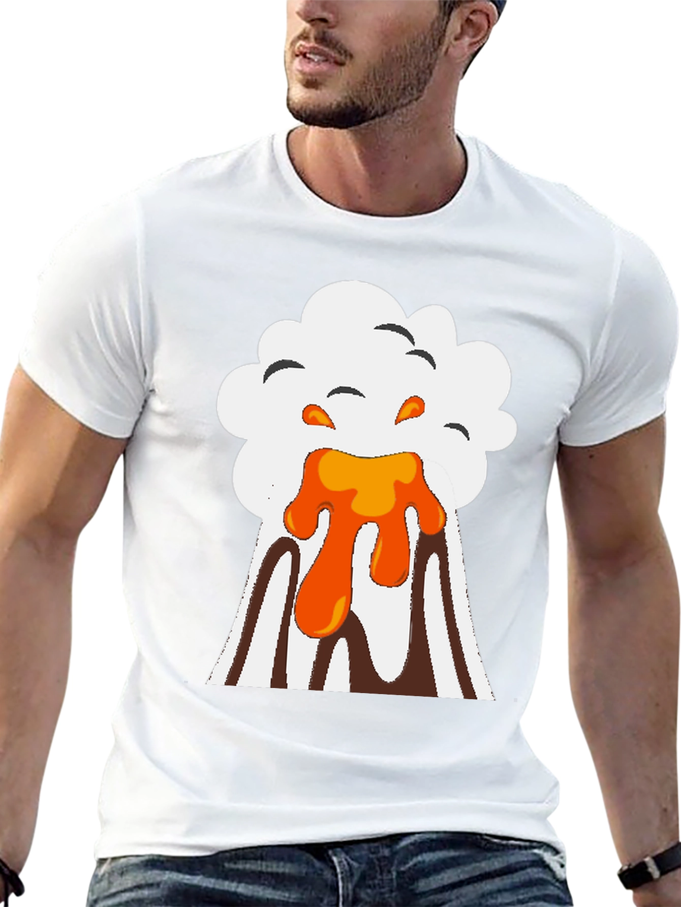 Volcano Eruption Graphic Tee - Black Cotton T-Shirt