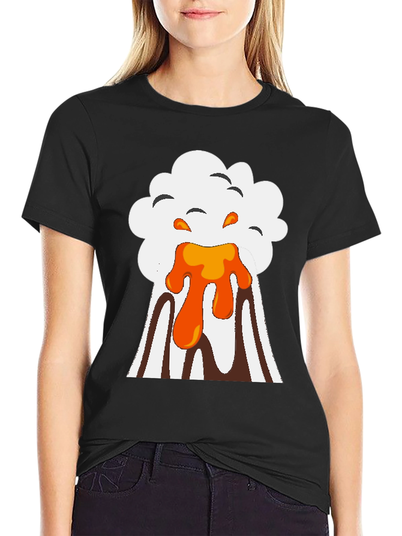 Volcano Eruption Graphic Tee - Black Cotton T-Shirt