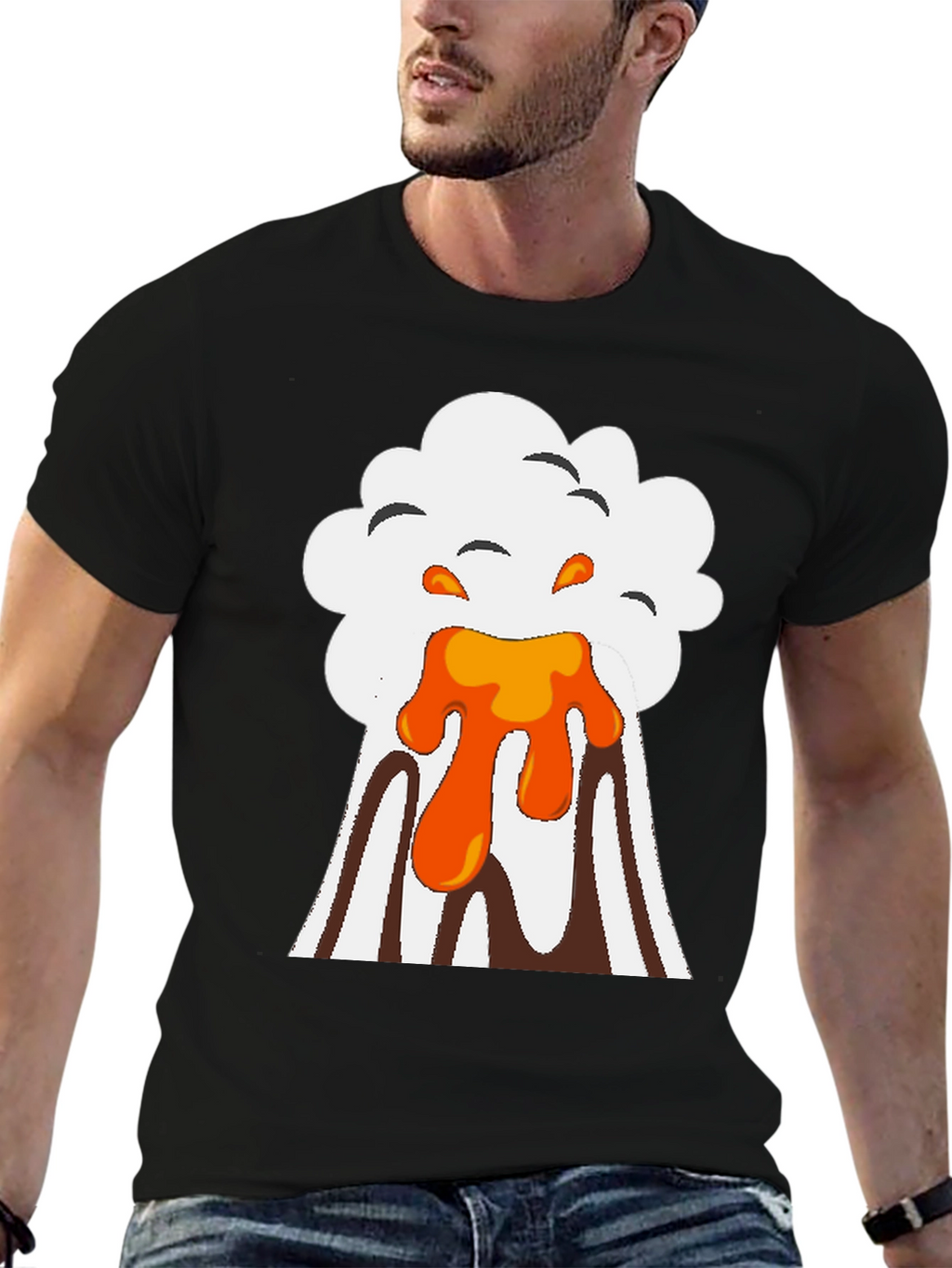 Volcano Eruption Graphic Tee - Black Cotton T-Shirt