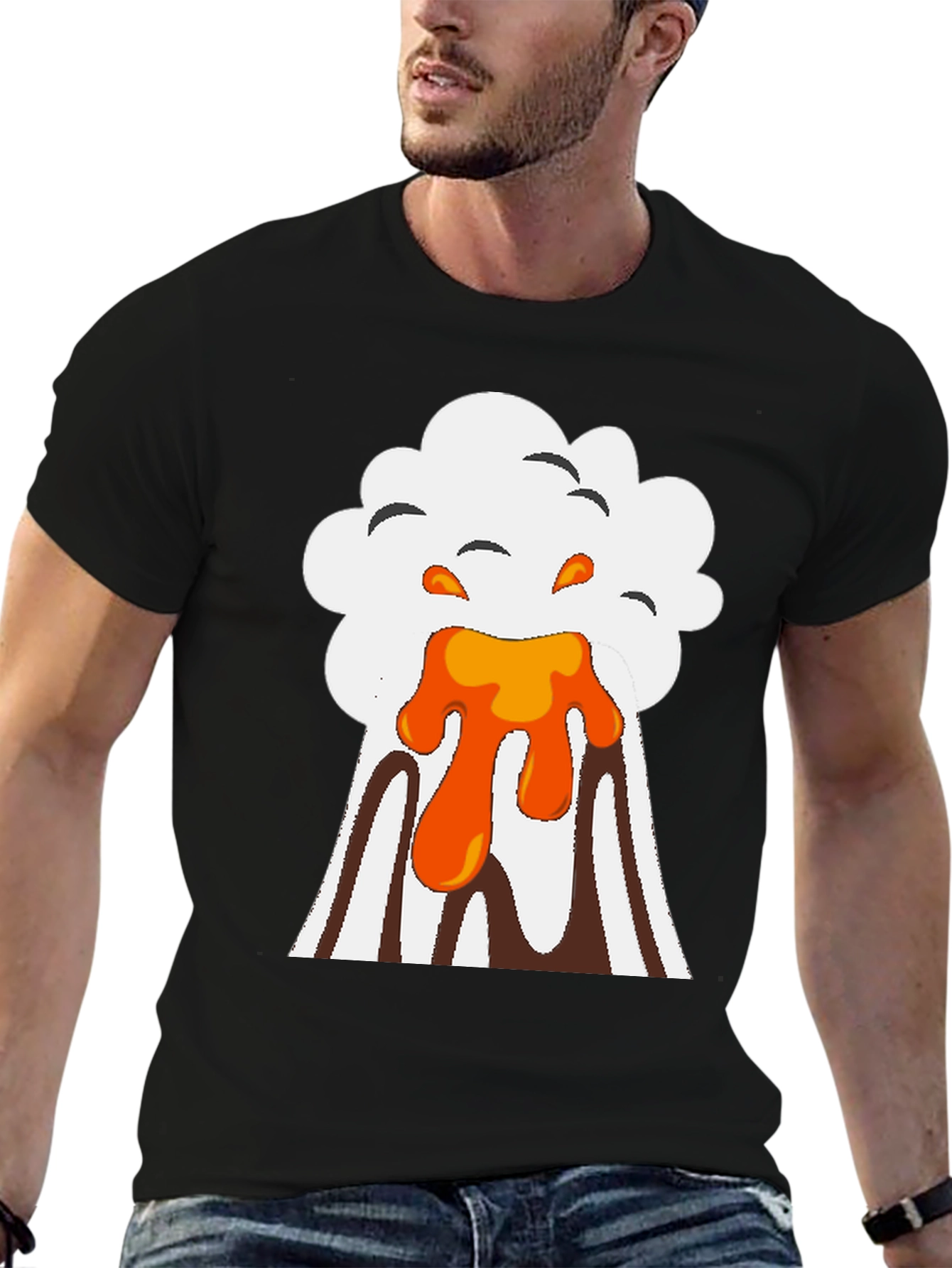 Volcano Eruption Graphic Tee - Black Cotton T-Shirt