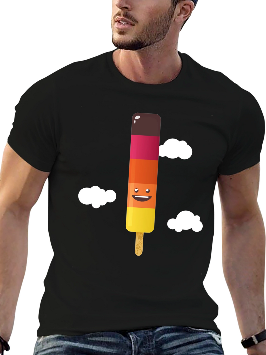 Fun Ice Pop Graphic Tee - Black Cotton T-Shirt