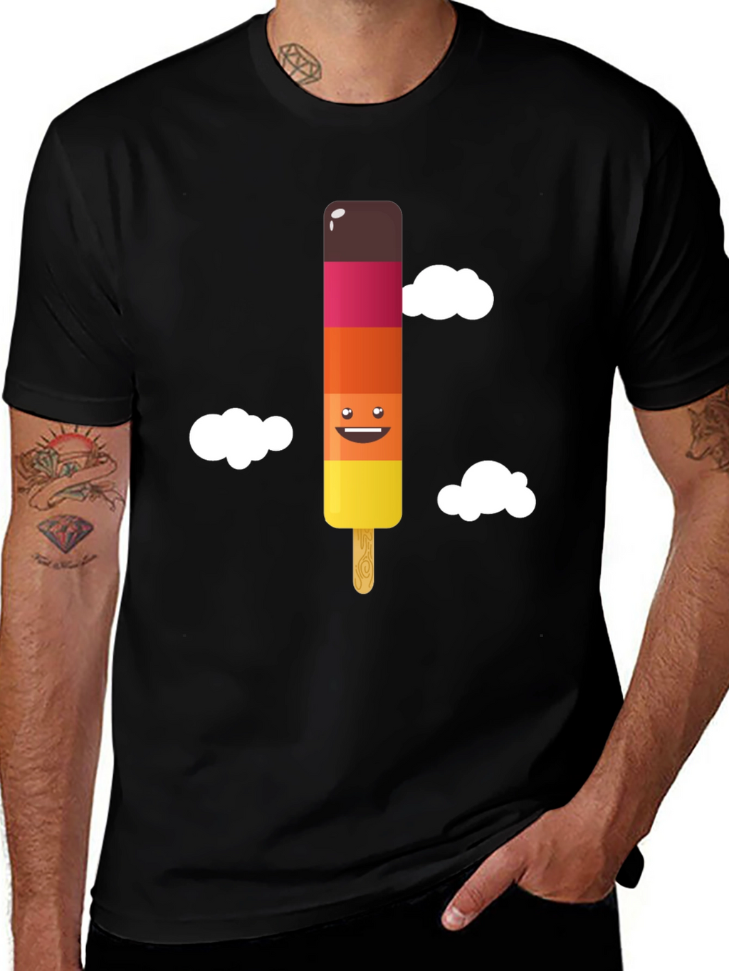 Fun Ice Pop Graphic Tee - Black Cotton T-Shirt