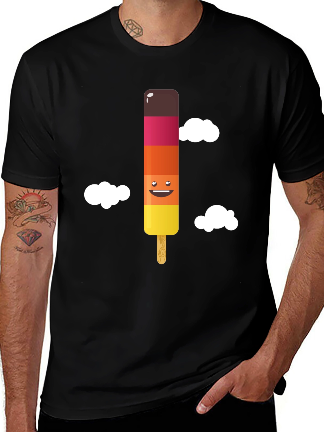 Fun Ice Pop Graphic Tee - Black Cotton T-Shirt