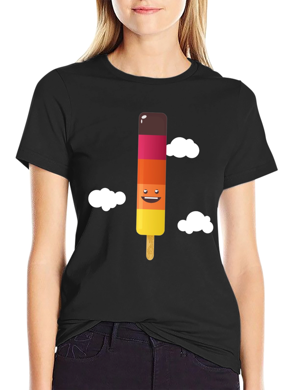 Fun Ice Pop Graphic Tee - Black Cotton T-Shirt