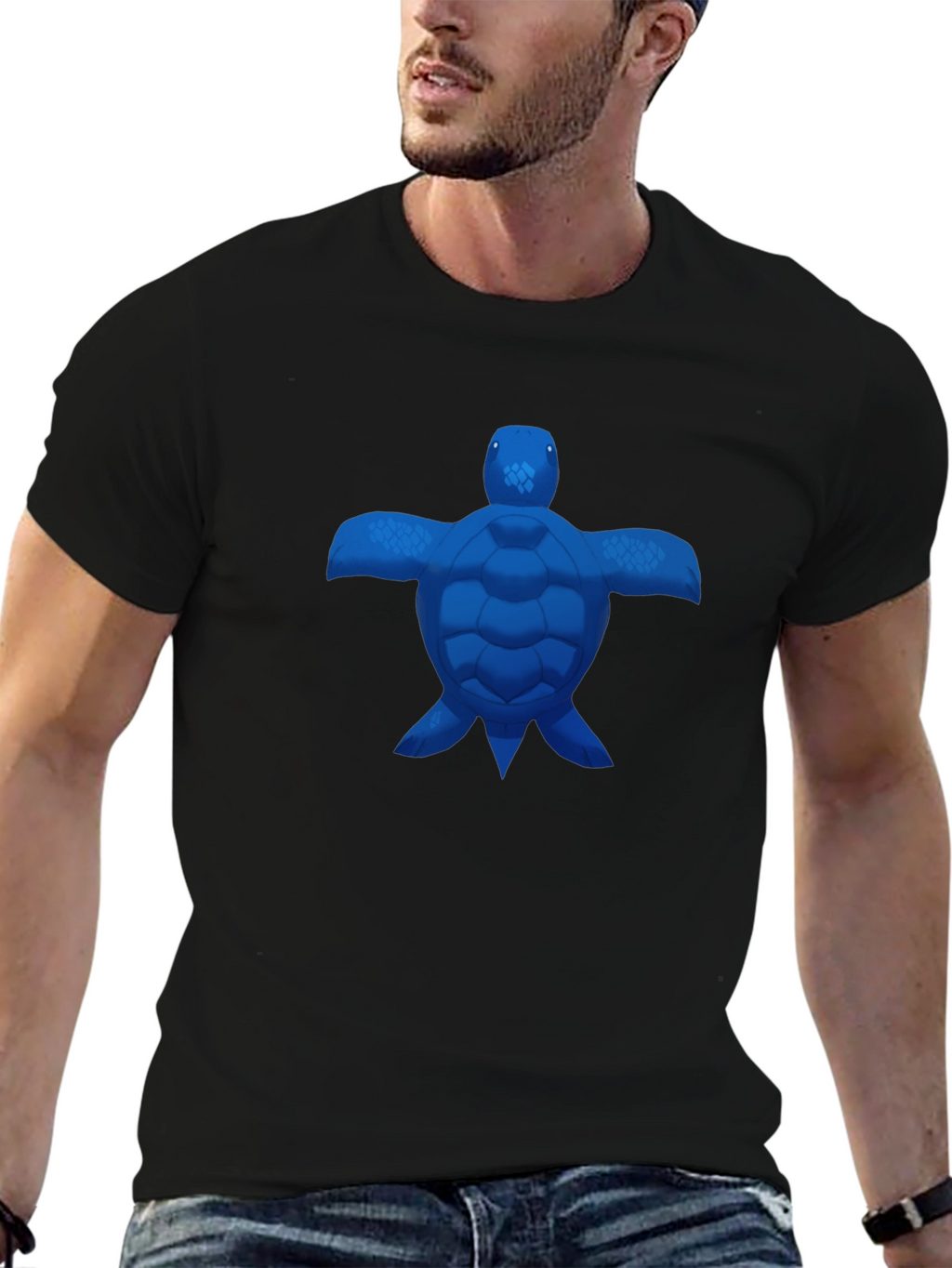 Blue Turtle Graphic Black T-Shirt