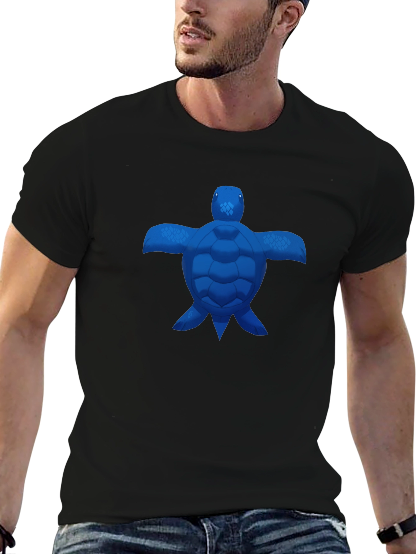 Blue Turtle Graphic Black T-Shirt