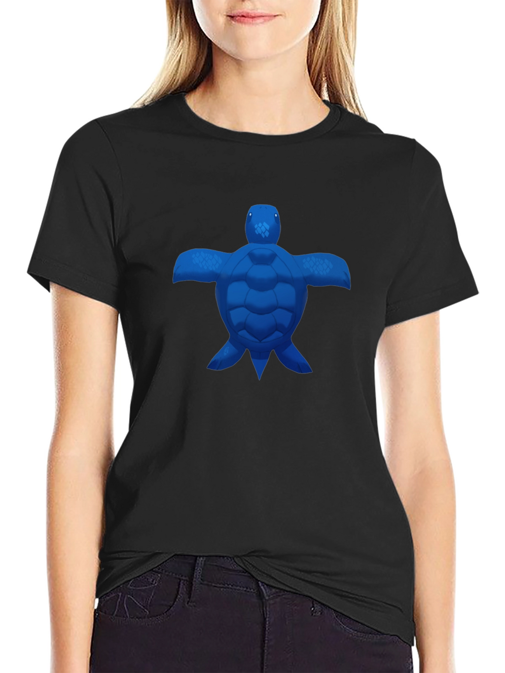 Blue Turtle Graphic Black T-Shirt