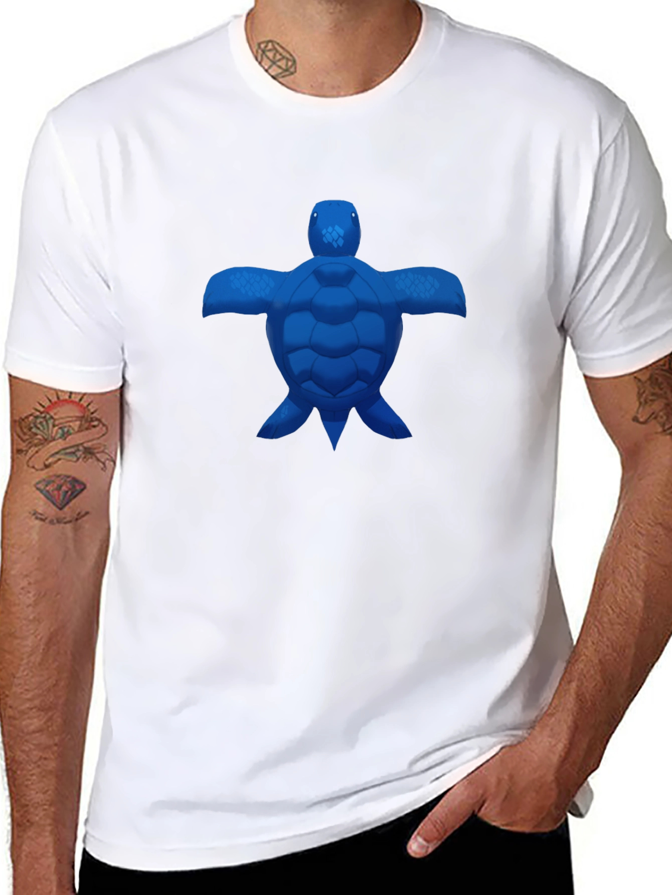 Blue Turtle Graphic Black T-Shirt