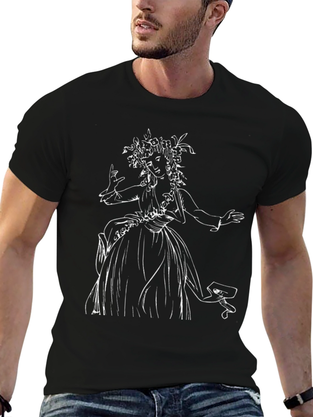 Black T-Shirt with Woman Sketch