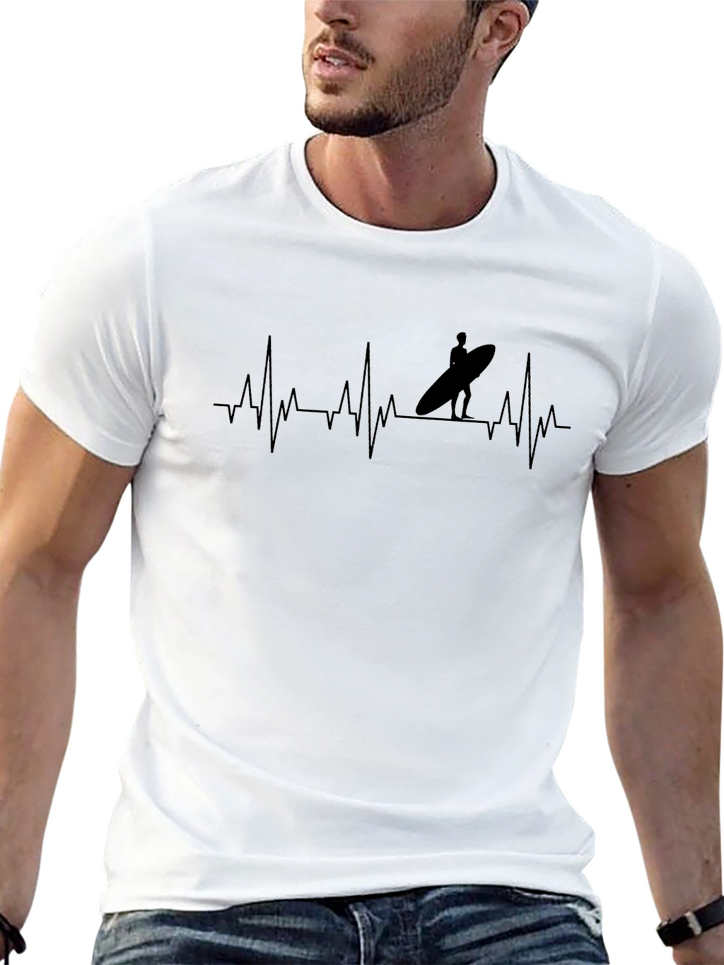 Surfer Heartbeat Black T-Shirt