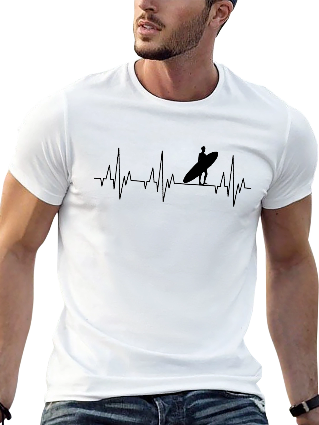 Surfer Heartbeat Black T-Shirt