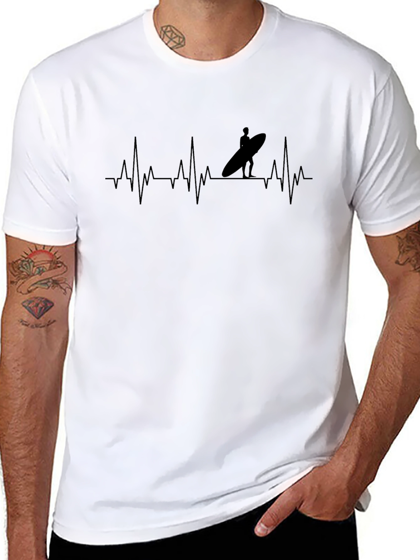 Surfer Heartbeat Black T-Shirt