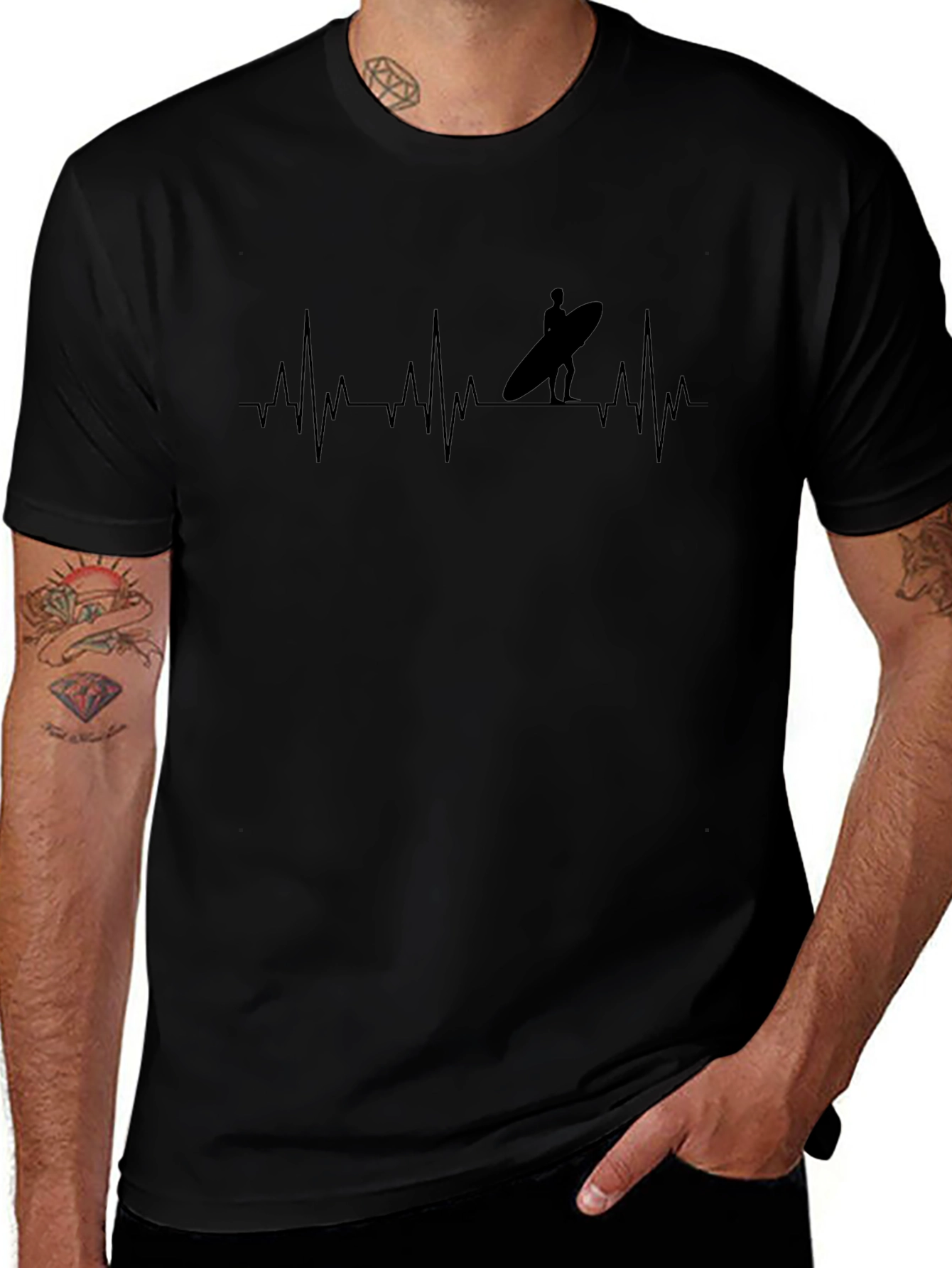 Surfer Heartbeat Black T-Shirt