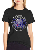 Cute Spider Web Graphic Tee - Black Cotton Blend