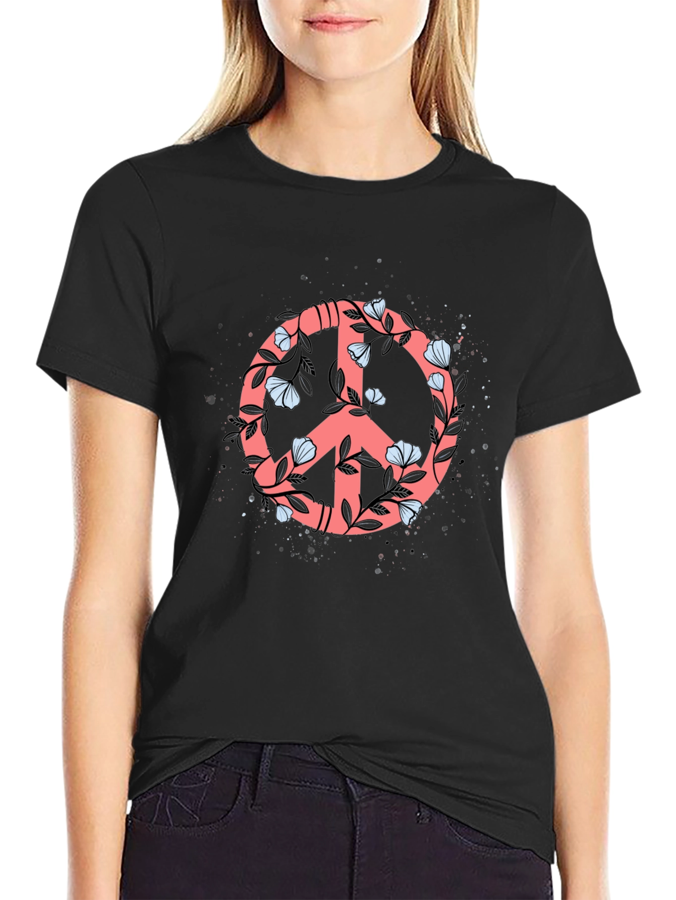 Floral Peace Sign Graphic Tee - Stylish Casual Top
