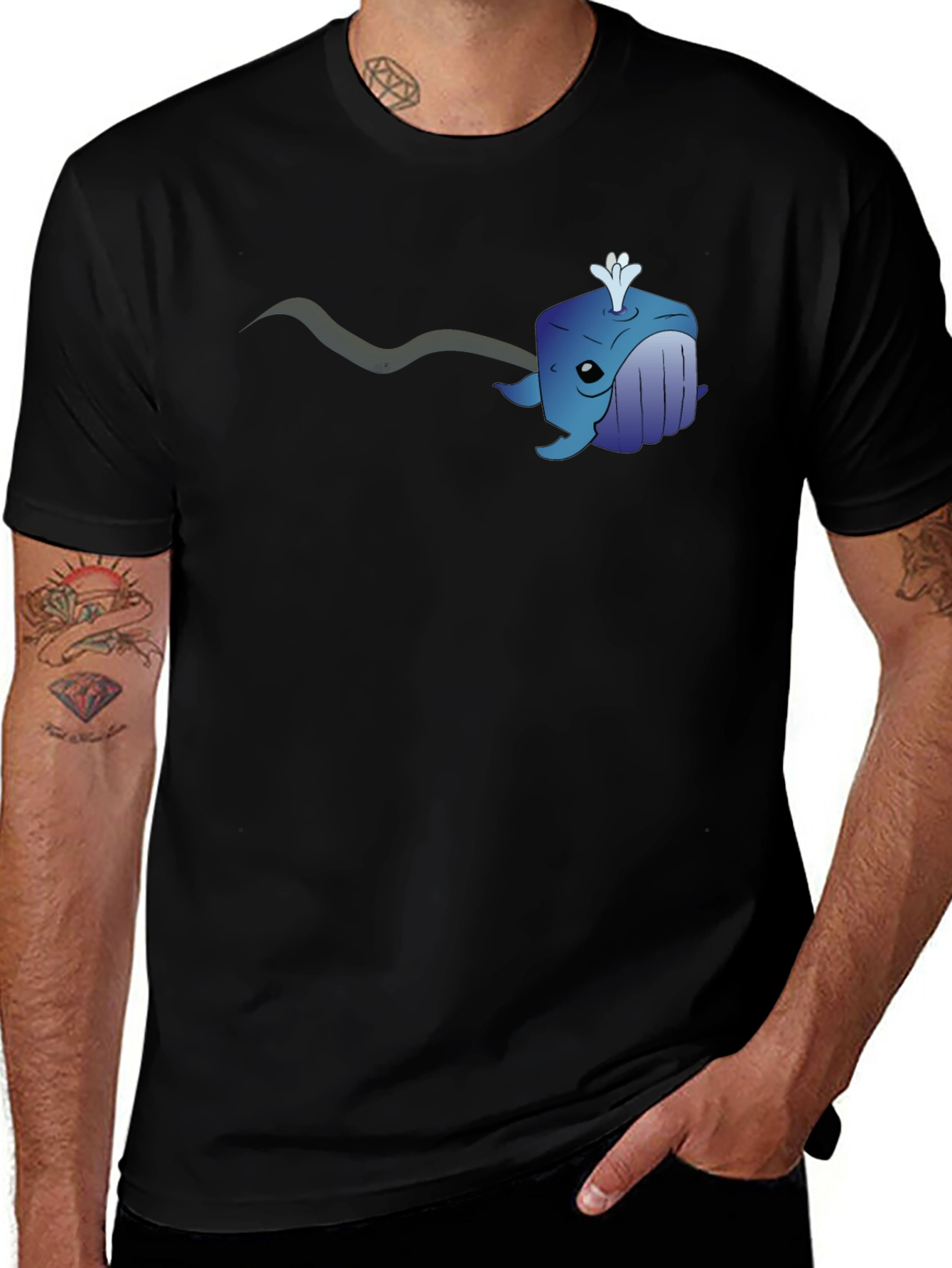 Cube Whale Graphic Tee - Black Cotton T-Shirt