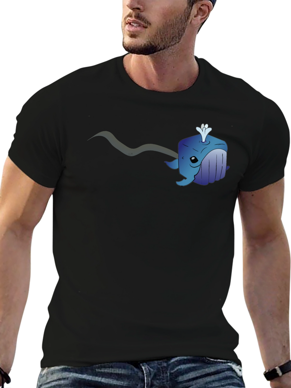 Cube Whale Graphic Tee - Black Cotton T-Shirt