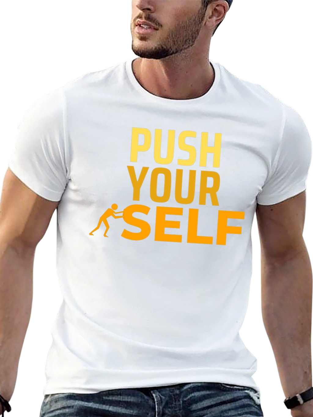 Push Yourself Graphic Tee - Motivational Black T-Shirt