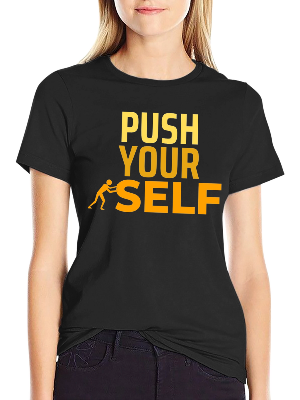 Push Yourself Graphic Tee - Motivational Black T-Shirt